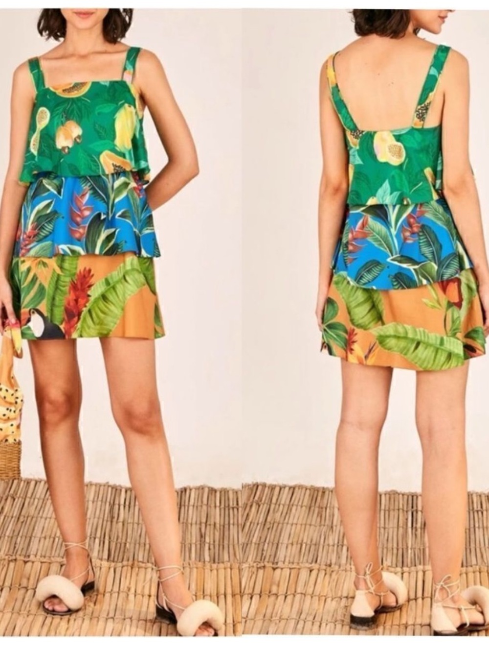 Farm Rio Mixed Prints Layered Mini Dress Fruits Size XS